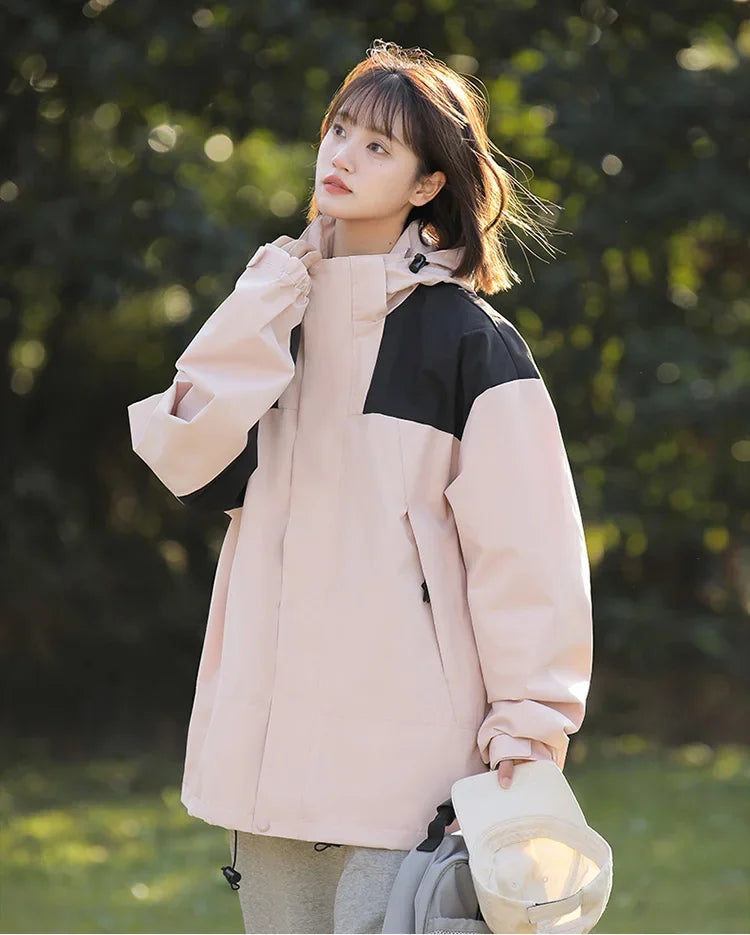 Women Outdoor Waterproof Cycling Jackets Autumn Winter Multi-Pocket Workwear Climbing Clothes Lightweight Loose Windbreaker Coat