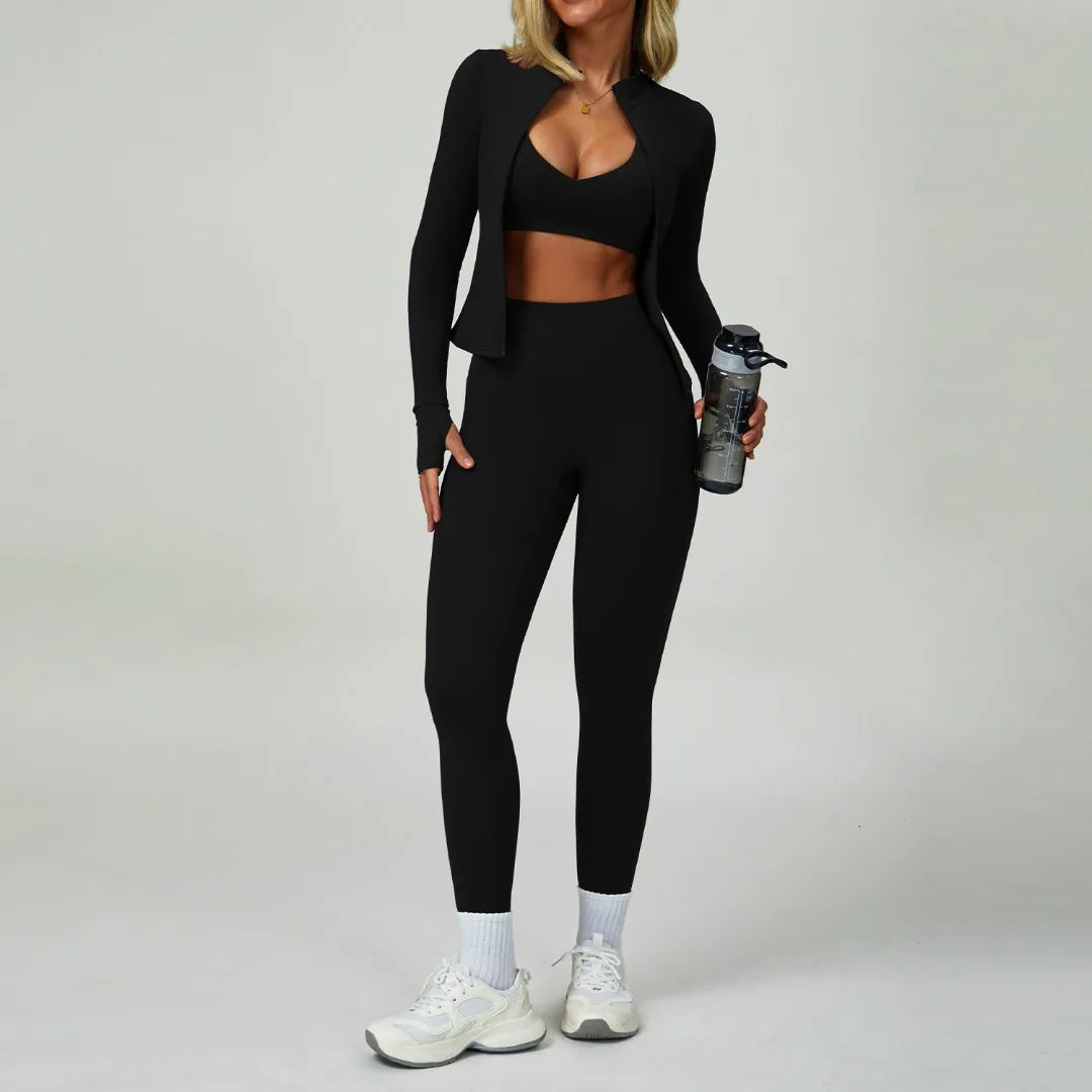 3PCS Women's Yoga Set Peach Hip Sports Jacket Shorts Fitness Set Tight Sports Bra Pants Set Workout Gym Leggings Sports Yoga Set