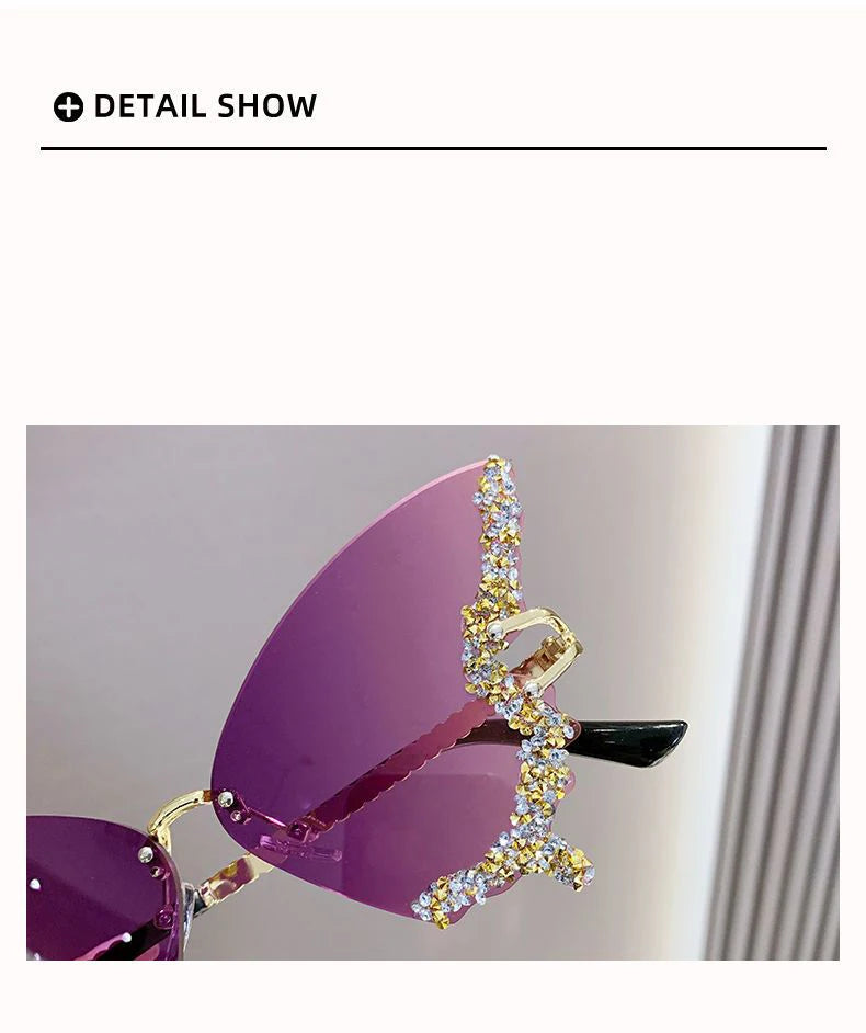 Fashion Butterfly Sunglasses Women UV400 Vintage Diamond Sun Glasses Gradient Lenses Eyewear Ladies Sun Glasses