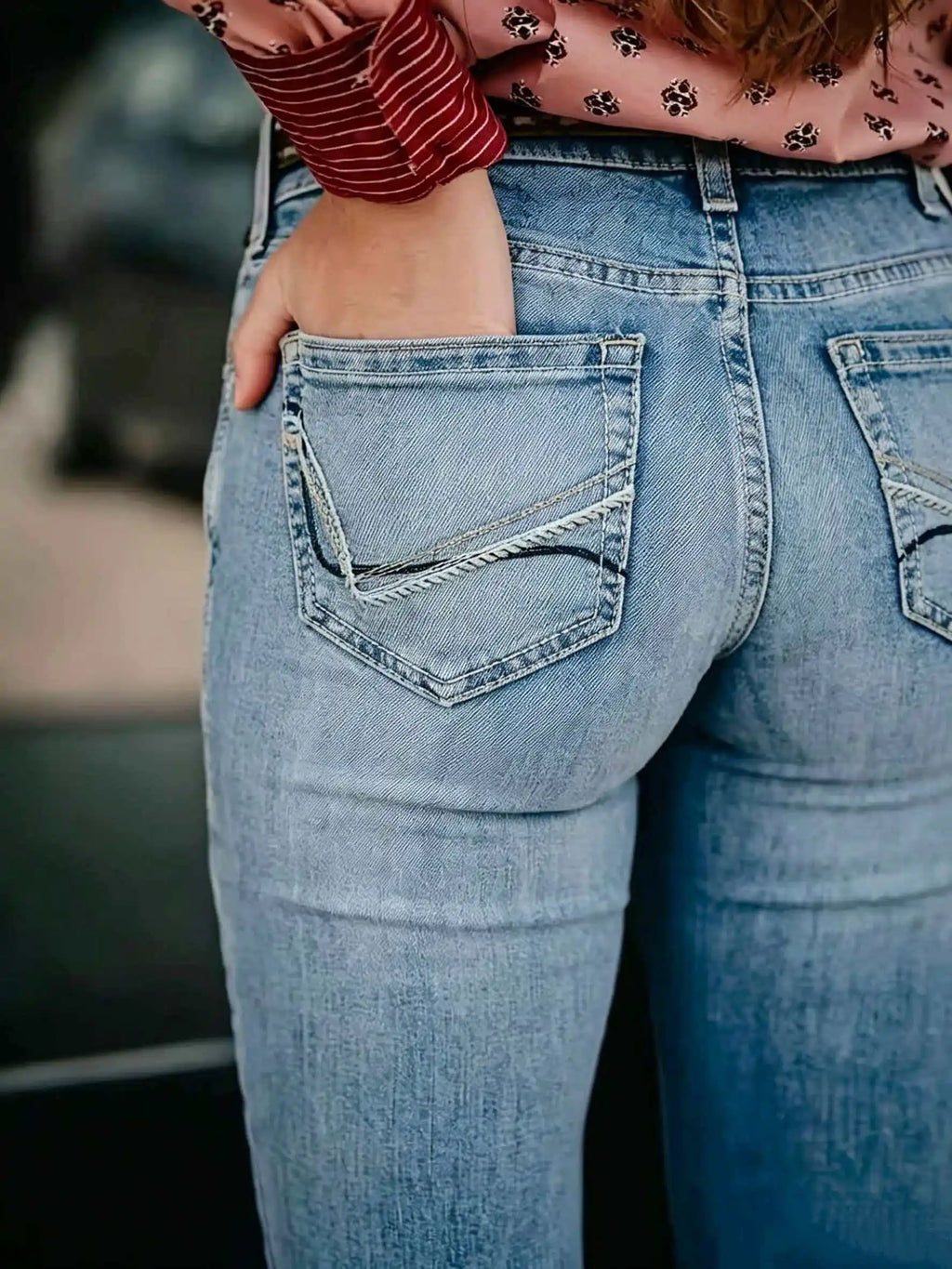 Light Blue High Elastic Bootcut Jeans Pants with Embroidered Back Pockets Slim Micro Flared Denim Trousers