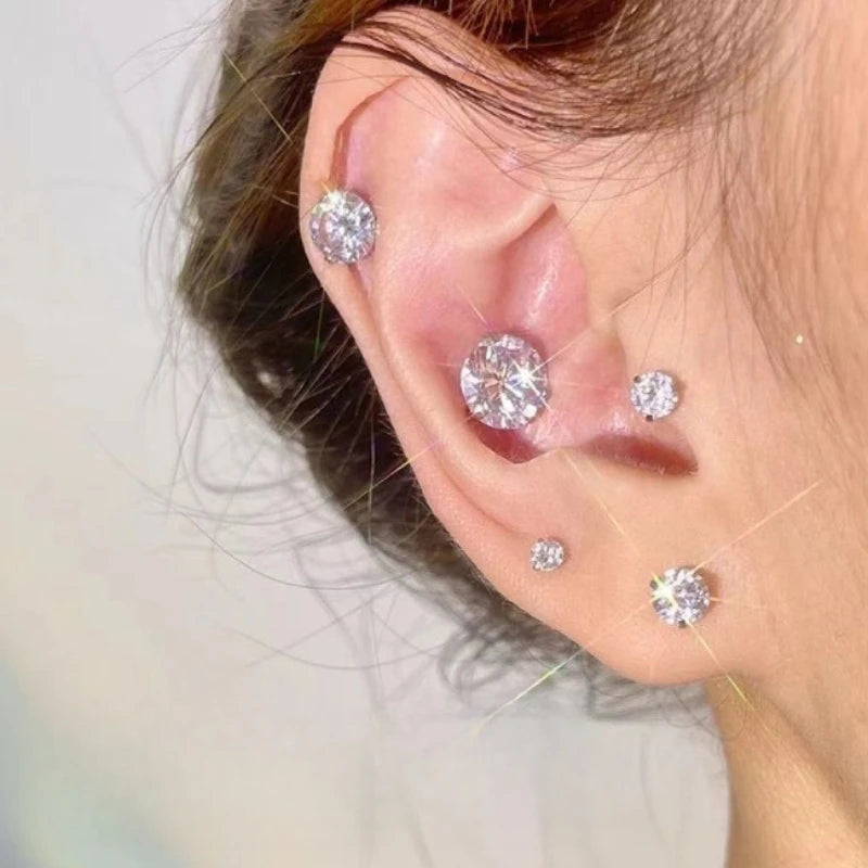 5/1pcs Magnetic No Piercing Required Earrings Adjustable Size Clip on Earrings 6-Prong Royal Crystal Design Perfect for Ear Bone