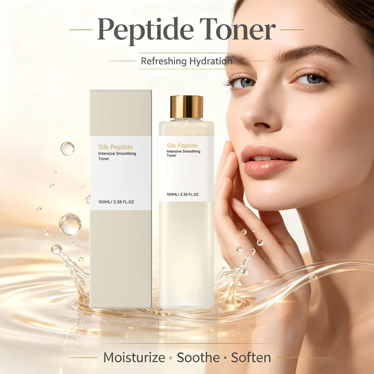Peptide Toner for Dry Rough Skin Minimize Pores Brighten Dull Uneven Tone Fade Yellow Skin Hydrating Silk Facial Toner 100ml