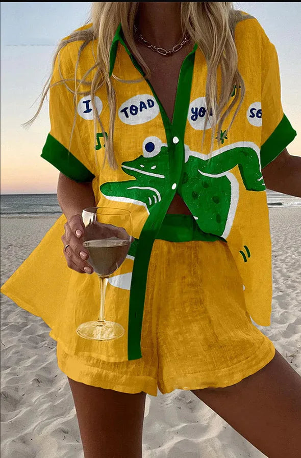 2025 New Summer Vacation Shorts Set 3D Printed Seaside Tropical Casual Lapel Shirt Blouse Top Shorts 2-Piece Suits Beach Holiday