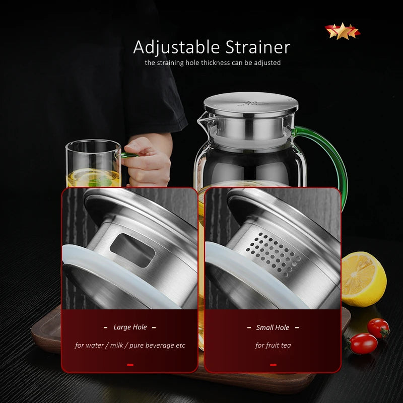 LFGB Certificated Ultra Hard High-borosilicate Glass Kitchen Water Kettle -20℃~150℃ Resistant Beverage Bottle for Family Canteen