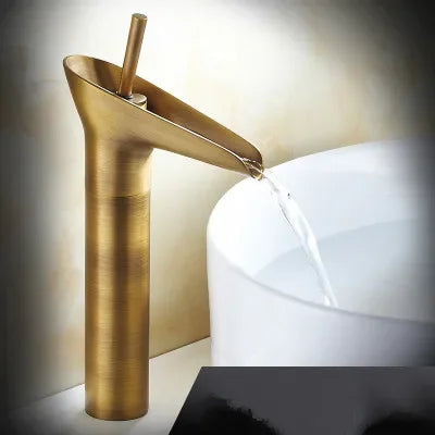 Bathroom Faucet Single Lever Waterfall Basin Faucet Brass Antique Hot and Cold bathroom Sink Mixer Wine Glass Style Taps