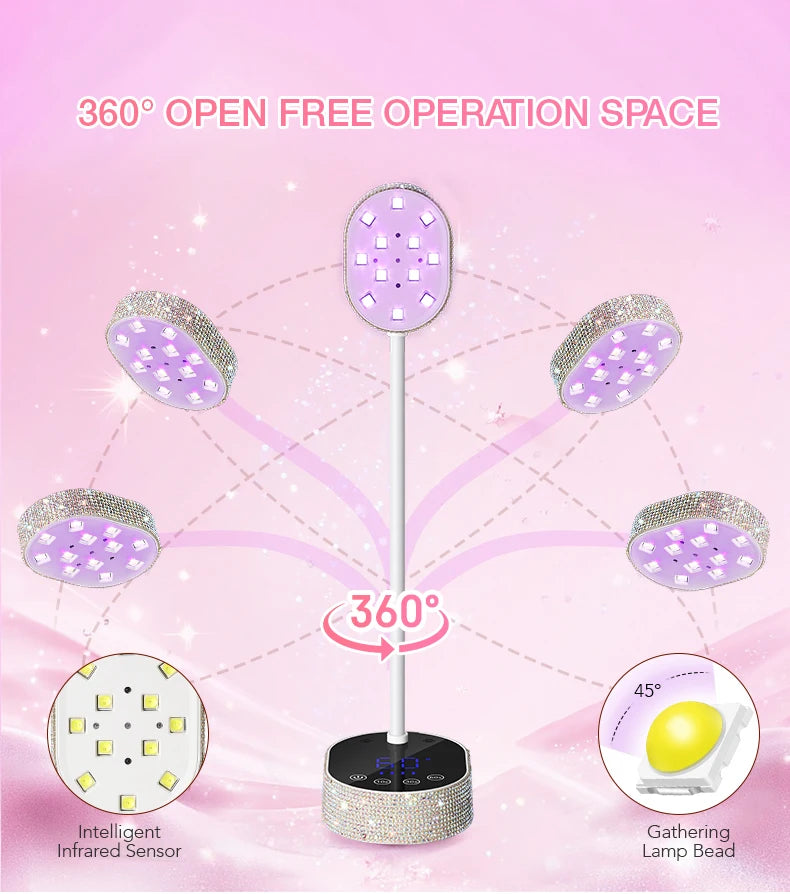 Wireless UV LED Nail Lamp 36W Rechargeable Mini Gel Dryer with Auto Sensor Timer and 360° Rotating Neck for Manicure on the Go
