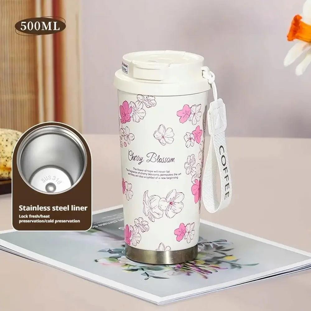 500ml vintage coffee cup sunflower women's cup portable travel cup leak proof double wall insulated cup vacuum drum