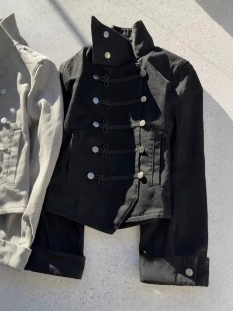 Mens Jacket Napoleon Y2K Streetwear Button Up Harajuku Unisex Oversized Gothic Punk Hip Hop Long Sleeve Subculture Fashion New