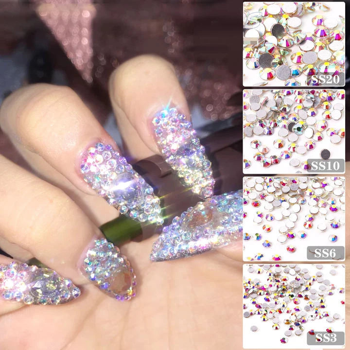 1440pcs Nail Clear/AB Glass Strass FlatBack Crystal Rhinestone (SS3-SS30)3D Nail Gem Stones Non-HotFix Nail Rhinestone