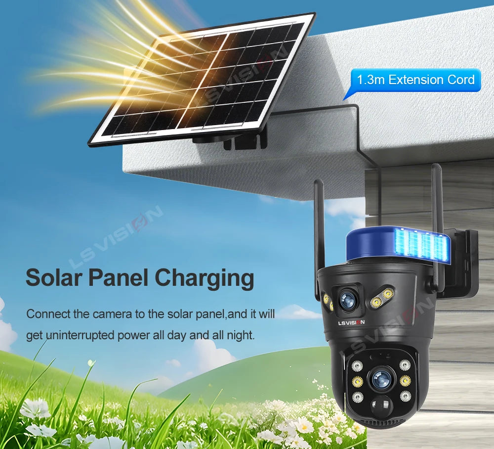 LS VISION 4G /WIFI Outdoor Solar Camera 8MP Dual Lens PIR Sim Card Built in Night Vision Waterproof Security Camera Battery CCTV