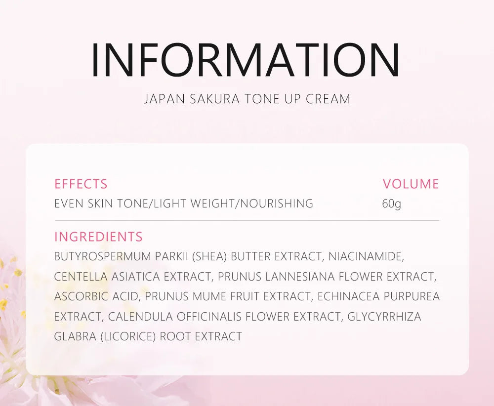 LAIKOU Japan Sakura Original Tone up Cream Moisturizing Nourishing Skin Face Cream Brightening Cream Face Skin Care 60g