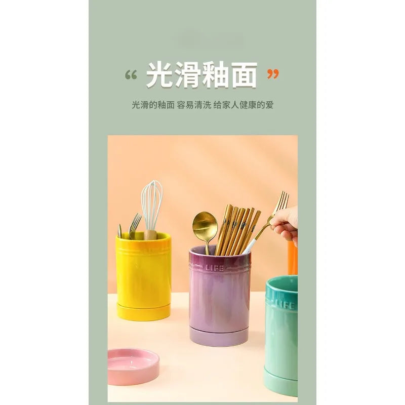 Porcelain Kitchen Utensil Holder for Countertop,Ceramic Storage Organizer for Knives Spoons and Forks,Cooking Tools Container
