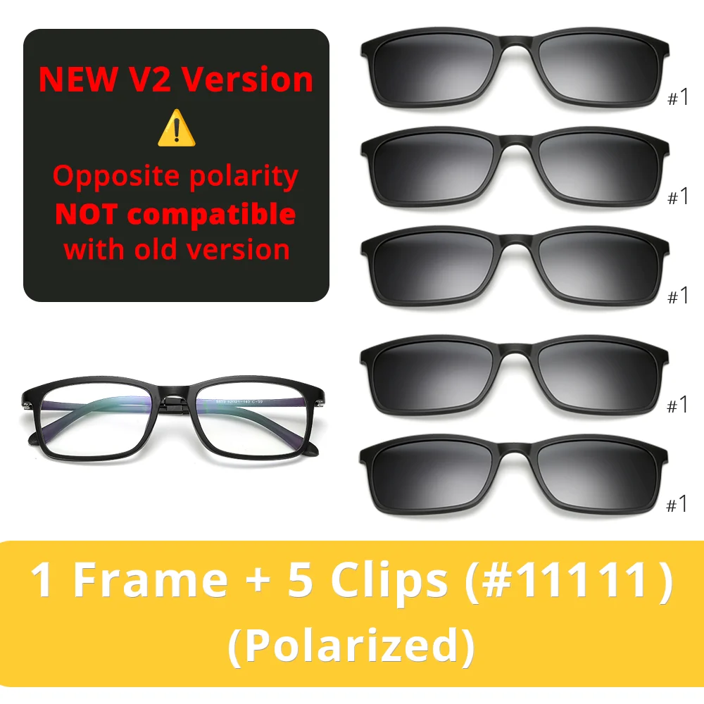Ralferty Polarized Sunglasses Men Women 5 In 1 Magnetic Clip On Glasses TR90 Optical Prescription Eyeglass Frames Magnet Clips