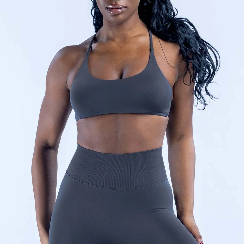 LOGO Women Seamless Front Twist Sports Bra Thin Strap Back Sports Vest Yoga Fitness Workout Activewear