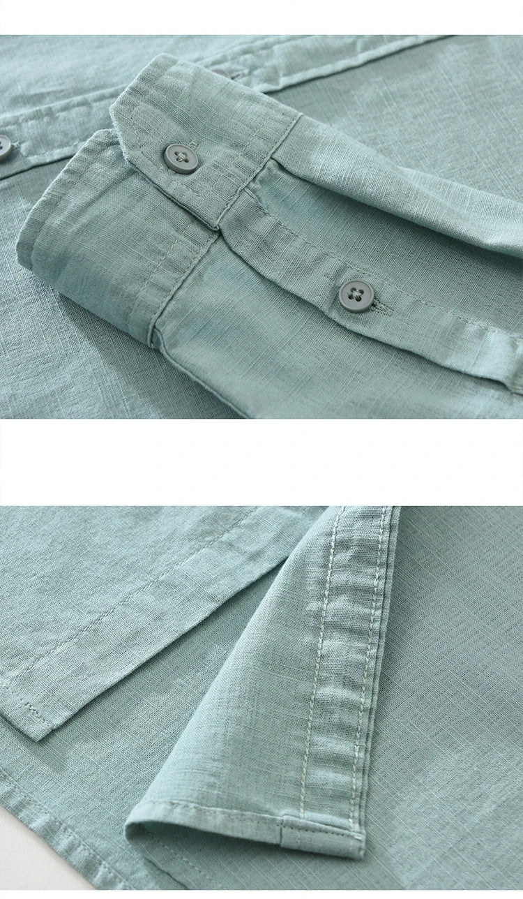 7369 Cotton Linen White Shirt for Men Good Quality Solid Color Simple Basic Long Sleeve Loose Casual Lapel Blouse Breathable Top