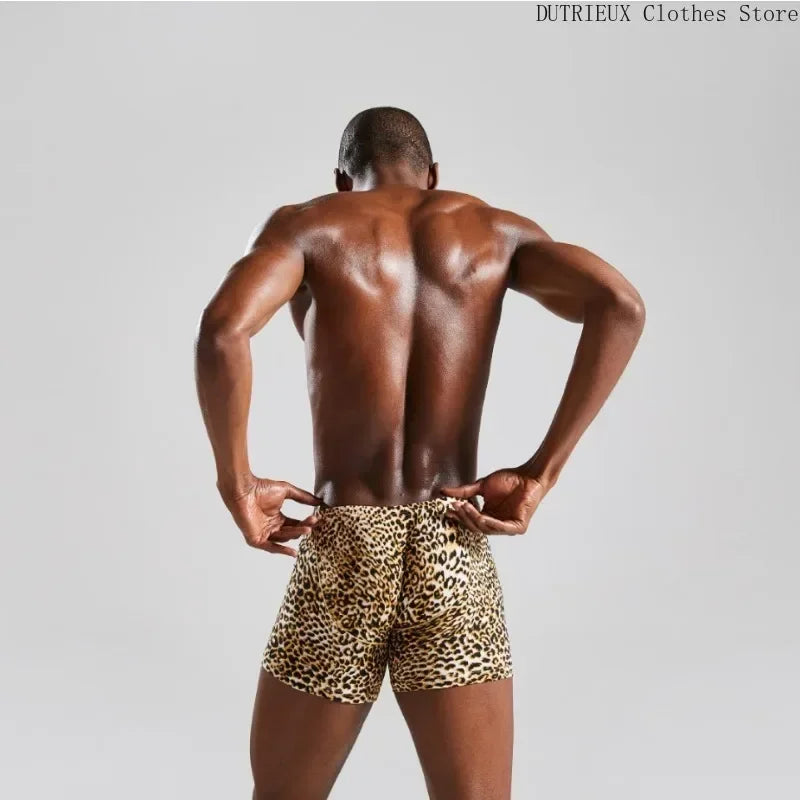 Sexy Wild Leopard Print Slim Fit Men's Casual Shorts Beach Vacation Quick Drying Swim Shorts Home Men's Shorts Pajama Pants Gym
