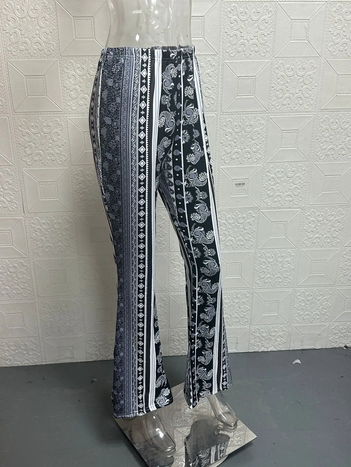 Fashionable New High Elasticity Tight Fitting Micro Flared Printed Casual Pants