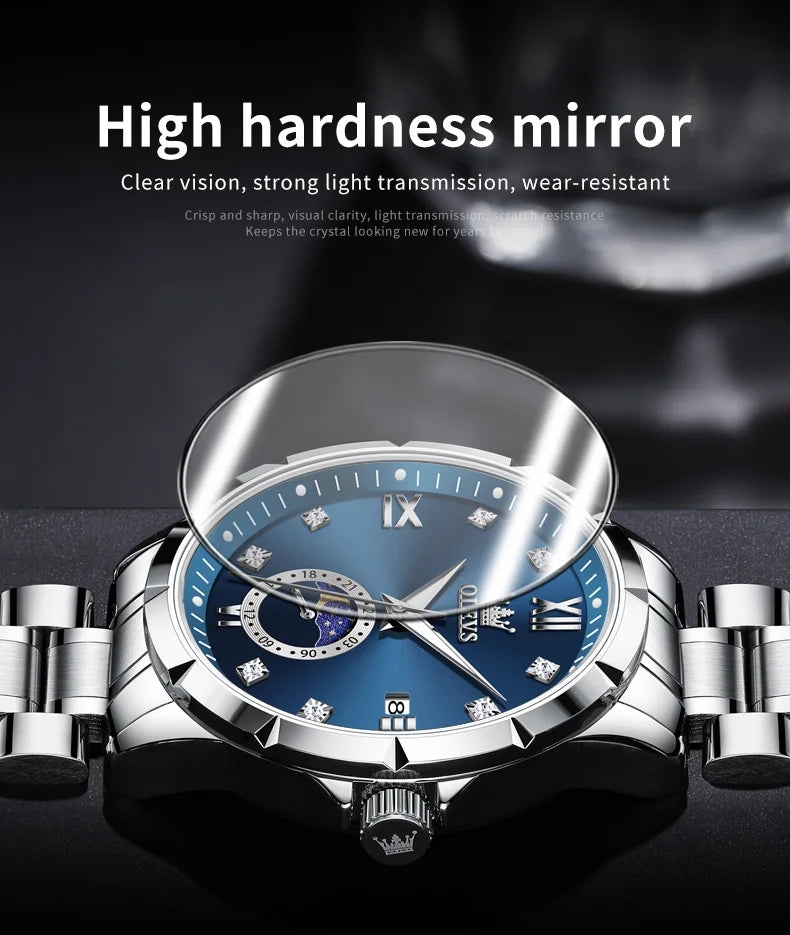 OLEVS 2956 Mens Watch Business Original Quartz Watch Large Dial Waterproof Luminous Automatic Date Moon Phase Watches For Man