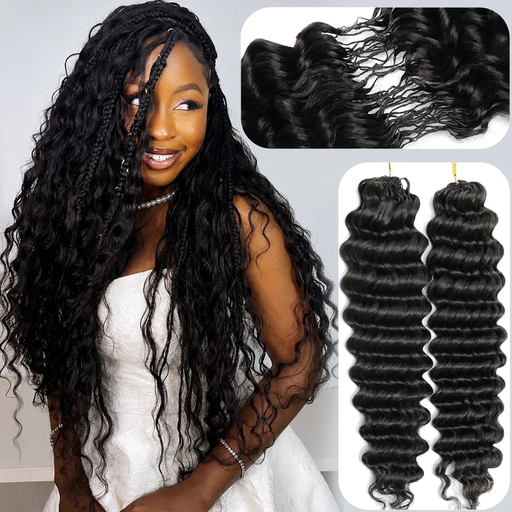 Miracle Knots Crochet Human Hair Deep Wave Pre-Separated Boho Braids Feather Crochet Human Hair 100% Burmese Curly Crochet Hair