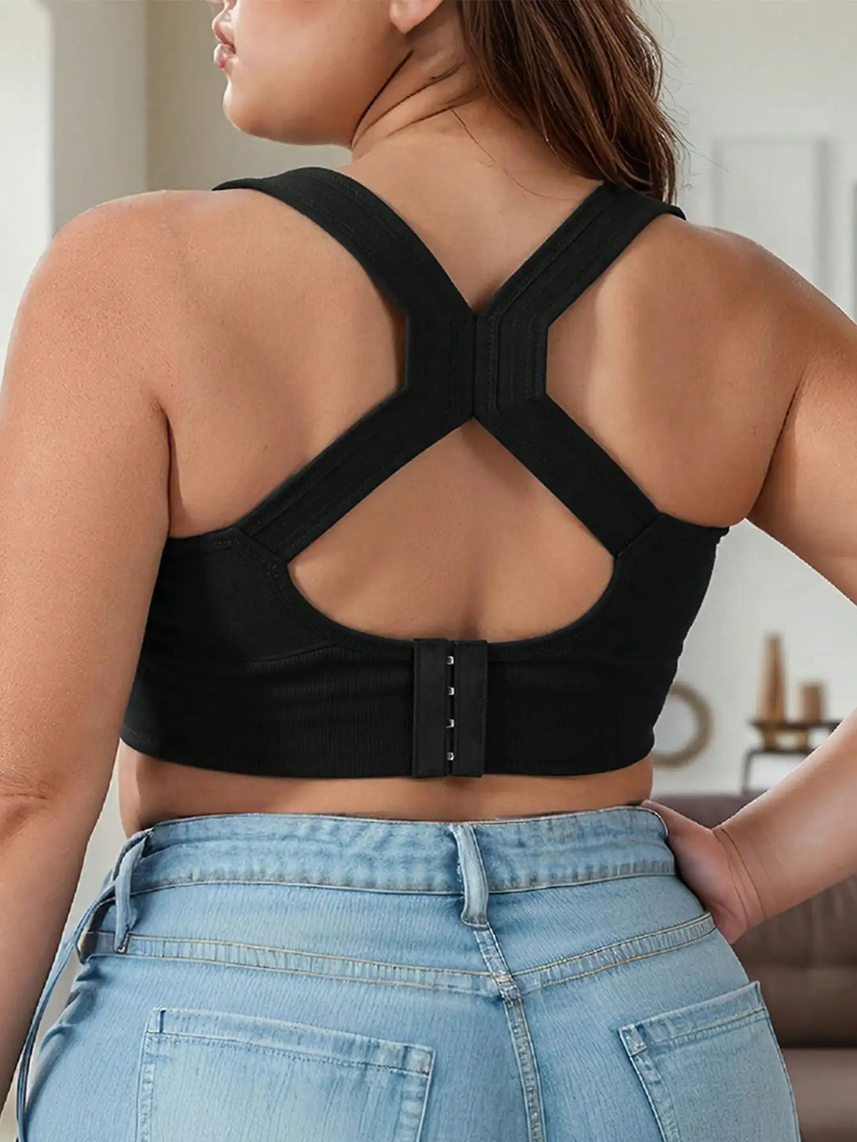 Women's Sports Bra Plus Size Back Closure High Impact Workout Sport Cross Top Breath Lingerie Gym Push Up Bra Seamless Running
