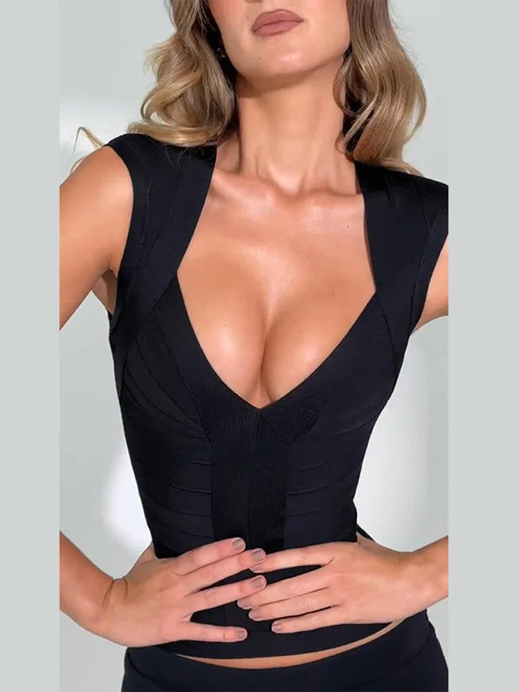 Sexy Slim Women's Blouse Elegant Deep V Neck Sleeveless Bodycon Party Evening Top Female 2026 Summer Fashion New Woman Clubwears