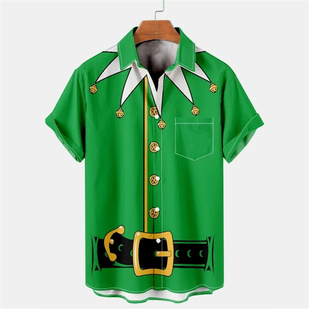 New Christmas Graphic Santa Claus Cosplay Men Shirts Hawaiian Harajuku Tops Short Print Tee Lapel Fashion Holiday Clothing