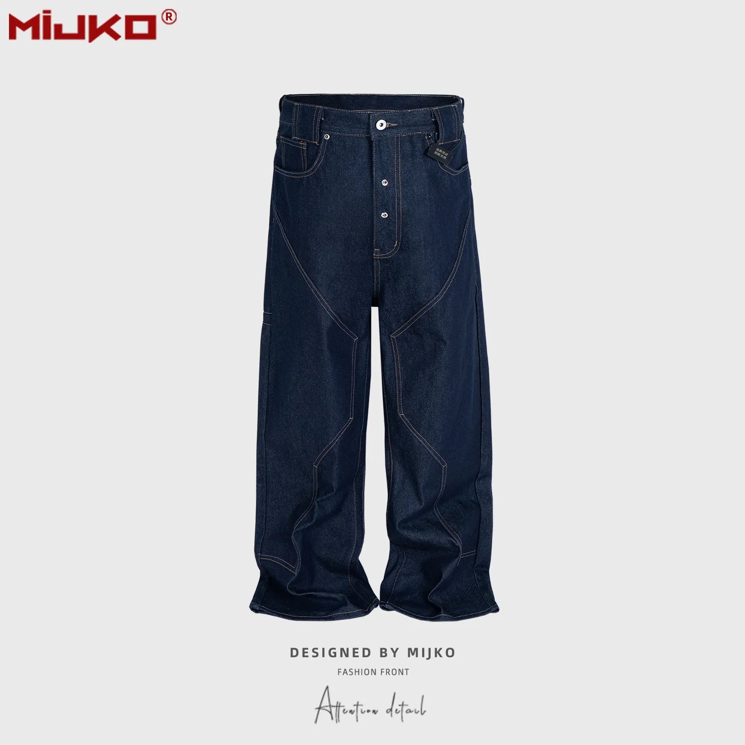 MIJKO High Street Cleanfit Drak Blue Jeans for Men and Women Straight Vintage Casual Denim Trousers ZJ080