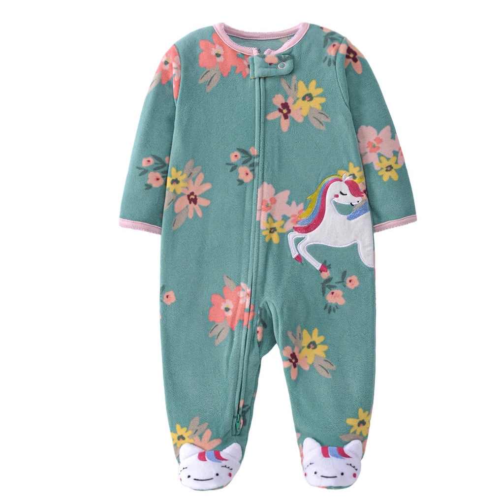 Newborn Baby Boy Girl Rompers Clothes Autumn Pajamas Zipper Fleece Infants  Baby Outfit Cartoon Jumpsuit Clothing 3-12 Months