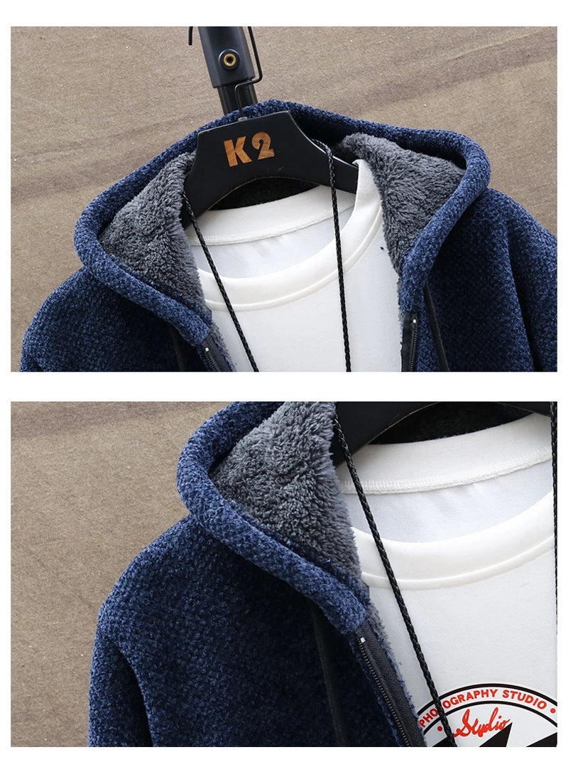 Winter New Arrival Men's Sweaters Hooded Cardigan Coats Men Knitted Jacket Fleece Lining Solid Color Youth Casual Sweater MY324