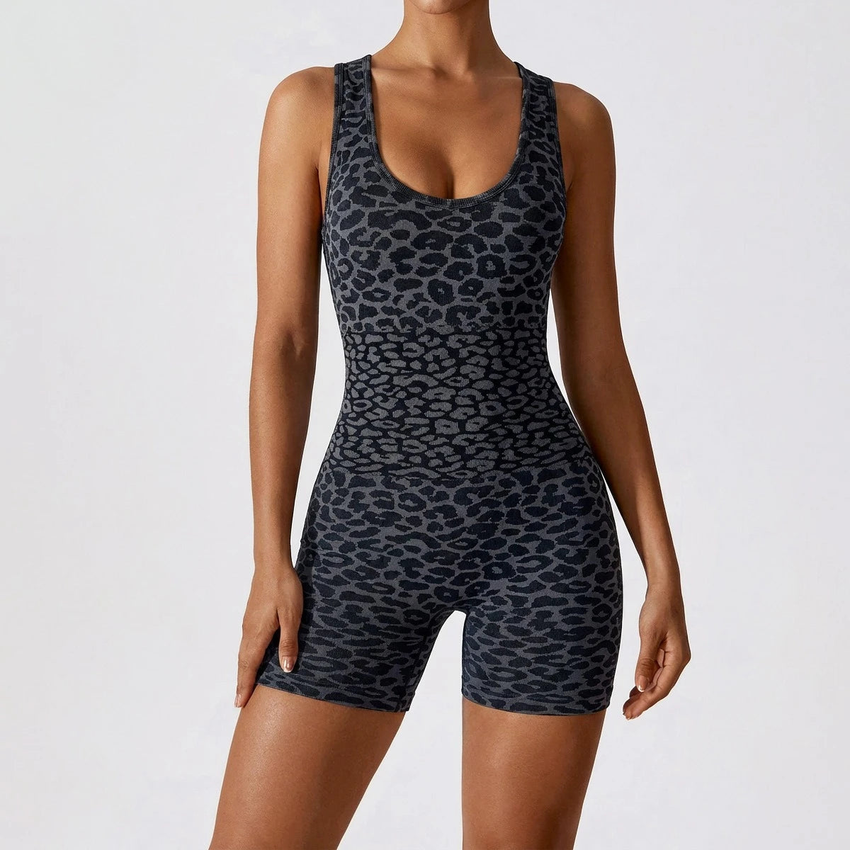 Greenora Leopard Print Yoga Jumpsuit Women Backless Sexy Bodysuit Push Up Gym Romper Peach Lift Fitness Activewear Sportswear