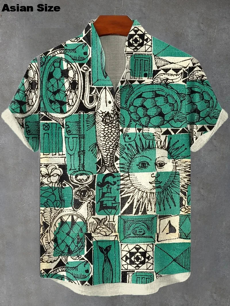 2025 Men's Cat Graphic Shirt Short Sleeve Klemph Type Funny Holiday Casual Hawaii Shirt Tops