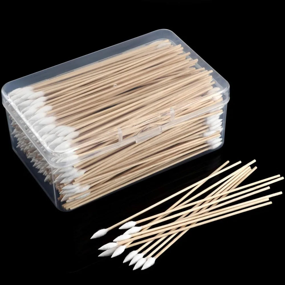 100/300Pcs 6 Inch Long Cotton Swabs with Wooden Handles, Cotton Tipped Applicator for Cleaning, Cotton Sticks Oil Makeup