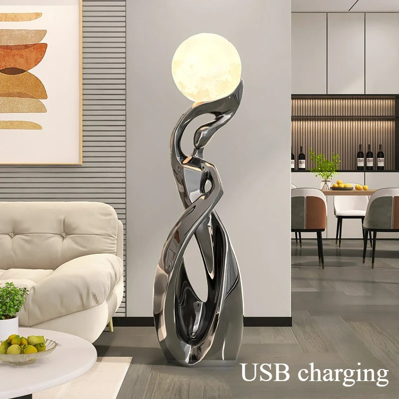 Artistic Lady Floor Lamp Moon Color Lighttapping Adjustable USB Charging Home Living Room TV Cabinet Sofa Side Floor Lamp