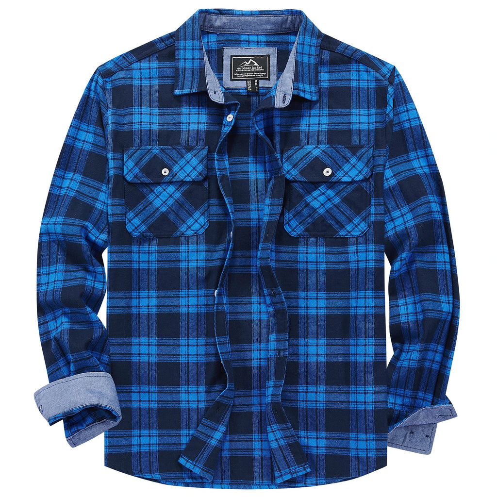 MAGCOMSEN Autumn Windproof Men's Flannel Shirt Warm Long Sleeve Casual Plaid Shirts with Two Chest Pockets