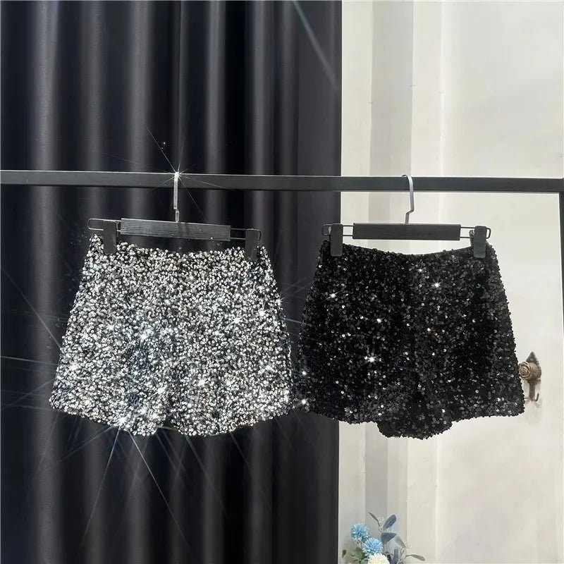 Spring/summer new Spice Girls sequin zipper shorts Slimming suede embroidered beaded casual pants