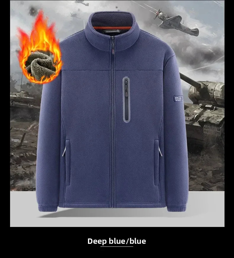 Winter Thickened Windproof Stand Collar Zipper Jacket for Men Casual Outdoor Fleece-Lined Coat Embroidered Men's Warm Jackets