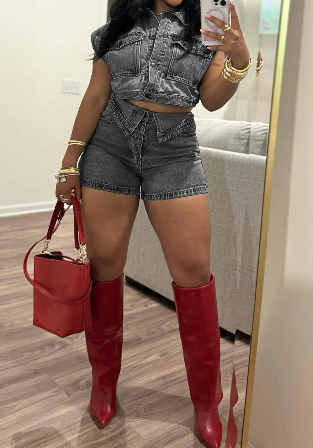 Shorts Sets Women Denim 2 Piece Suit Top Jeans Ensemble Summer 2025 Single Breasted Turn Down Collar Short Pants Vintage Outfits
