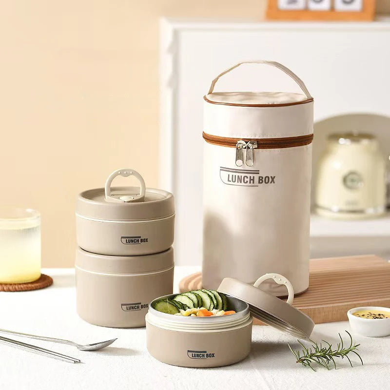 Stackable Insulated Lunch Box Set 3 Separate Microwave Bento Box Sealed Leak Proof Soup Bowl Office Food Container for Adult Kid