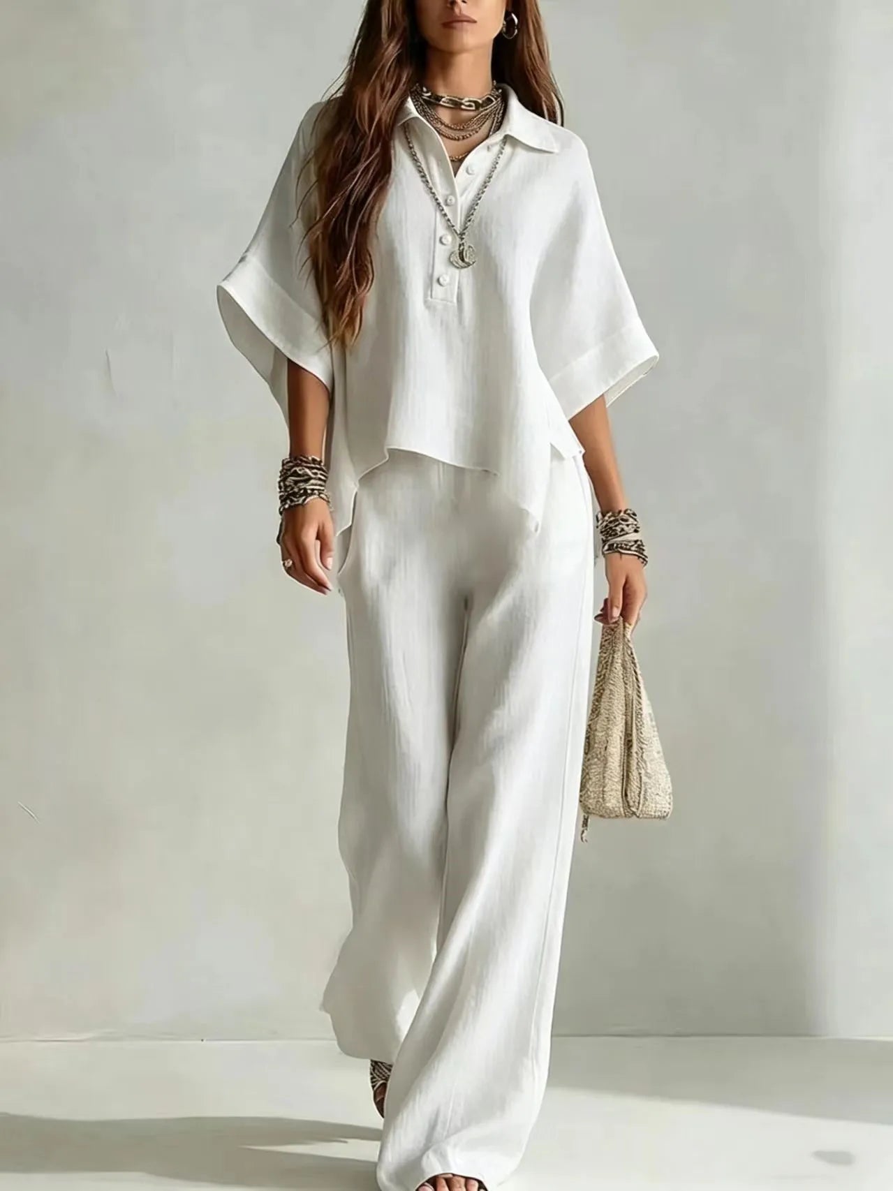New Solid Color Pants Set 2026 Summer Loose Half-sleeved Shirt Loose Wide-leg Trousers Two-piece Set Fashion Vacation Suit