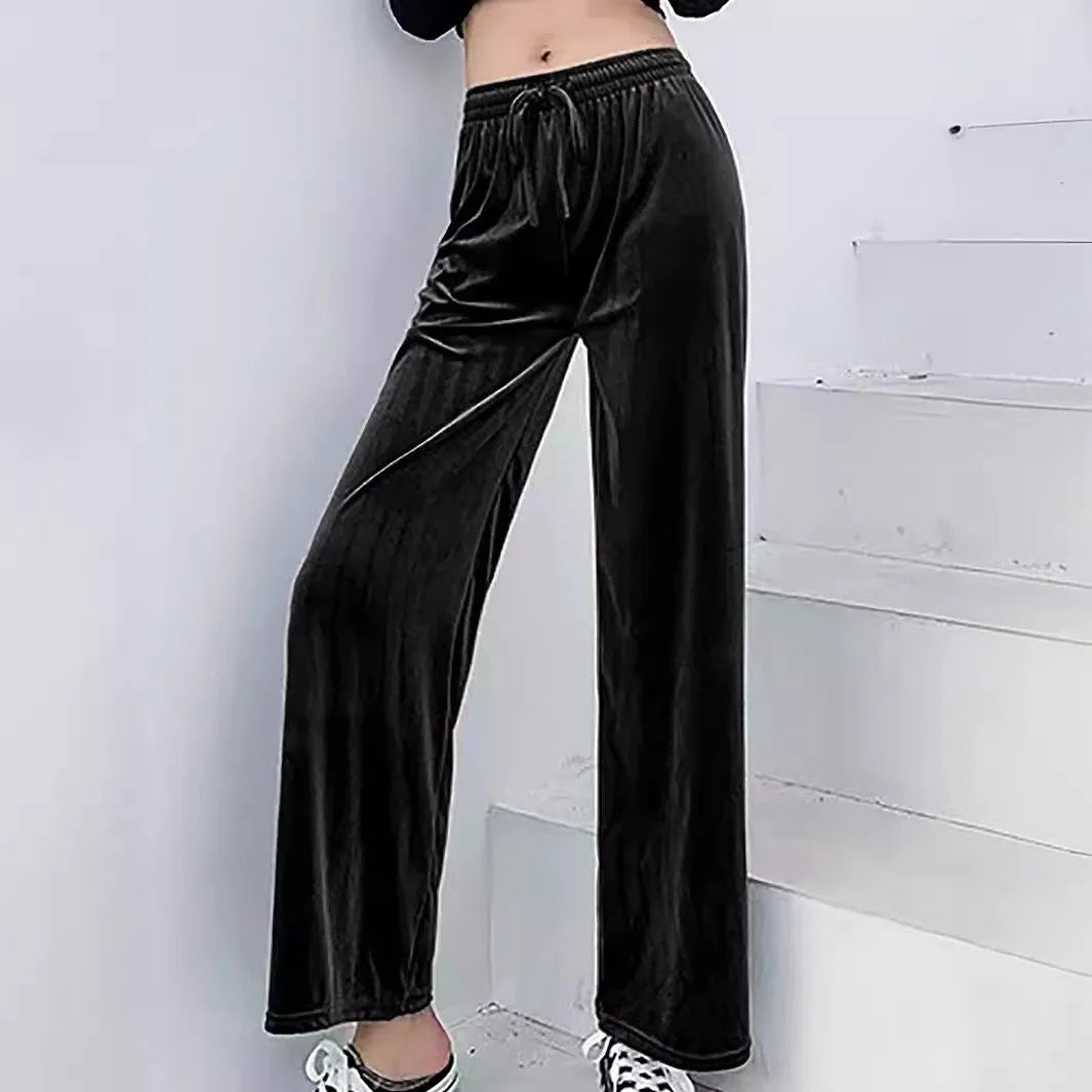 Casual Loose Fit Wide Leg Pants Japanese Korean Casual with Elegant Full Length Slight Stretch Elastic Waist Women Pants