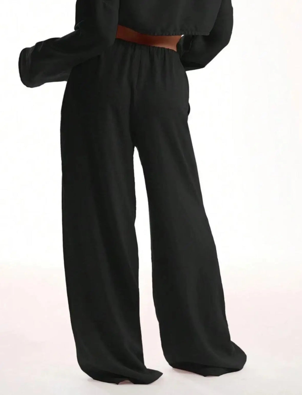 Wide Leg Pants Fashion Women Black Solid Loose Drawstring Baggy Pant 2026 New Spring Summer Casual Pocket High Waist Trousers