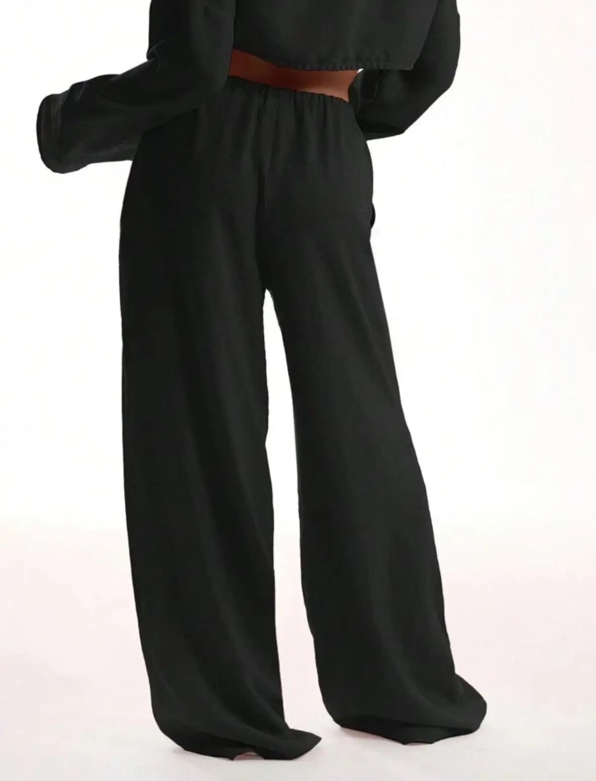 Wide Leg Pants Fashion Women Black Solid Loose Drawstring Baggy Pant 2026 New Spring Summer Casual Pocket High Waist Trousers