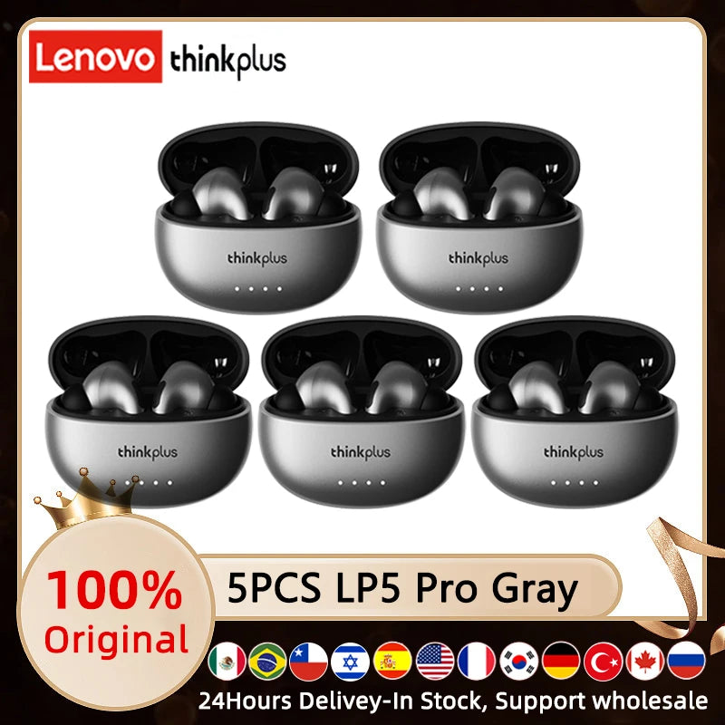 4/5Pcs Lenovo LP5Pro Headphones TWS Wireless Bluetooth 5.4 Earphones HiFi Sound Earbuds Gaming Sports Headset HD Call with Mic