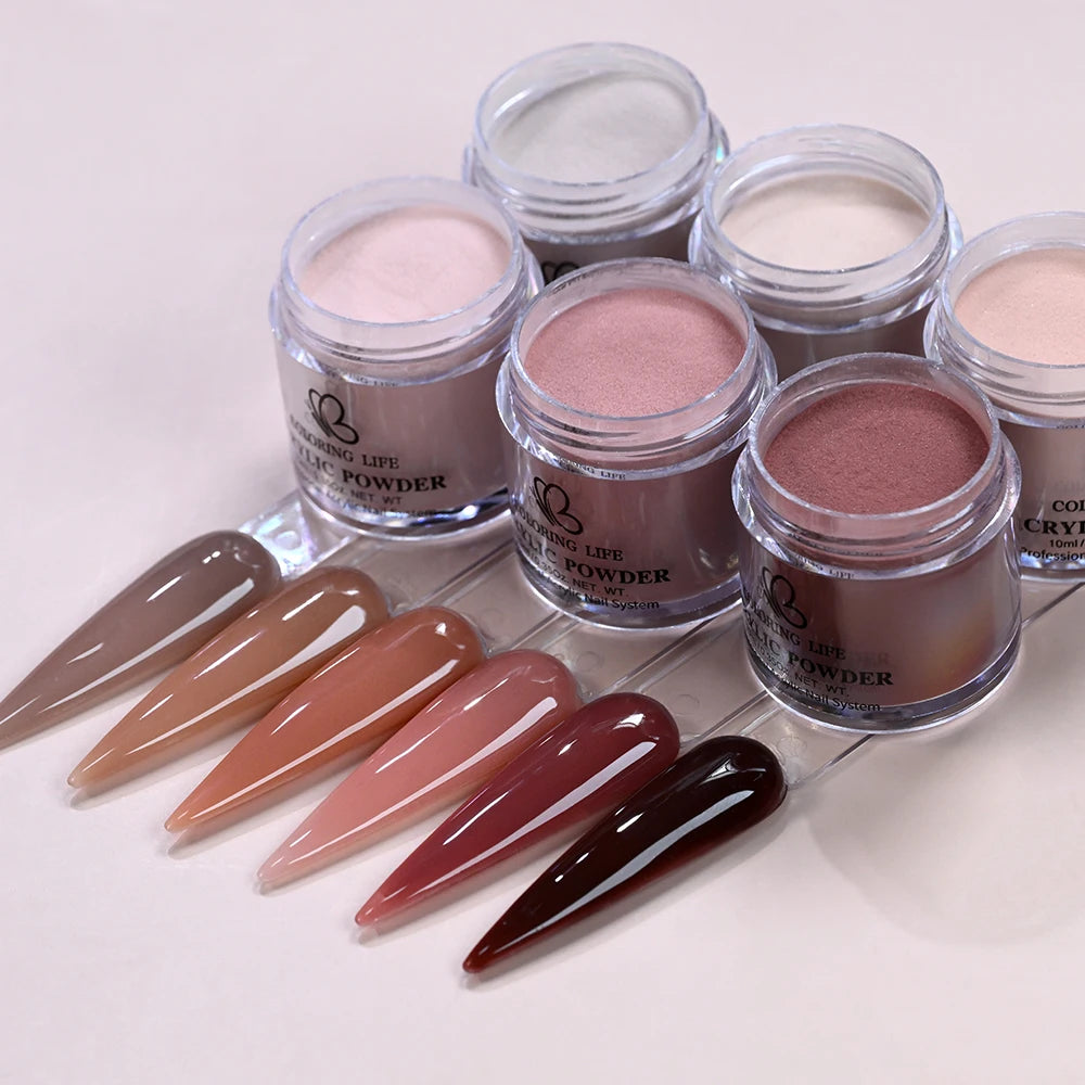 6Pcs/Set Burgundy Mocha Brown Nail Acrylic Powder Autumn&Winter Colors Nails Polymer for Nail Art Extension/Carving/Dipping Dust