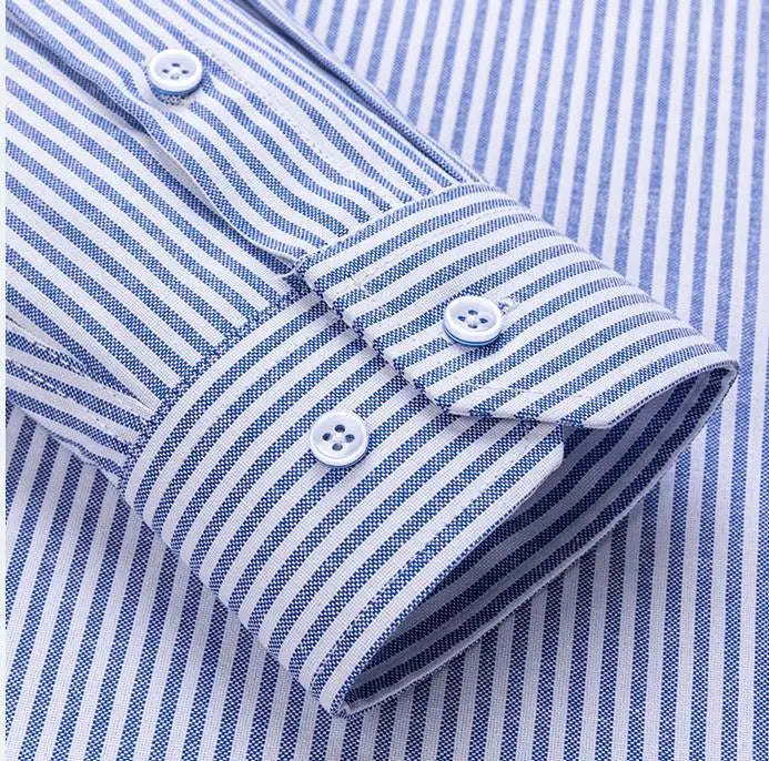 New Cotton Oxford Men's Shirts Long Sleeves Stripe Thin Soft Regular Fit Formal Dress Shirt Pocket Social Blouse Male Clothes