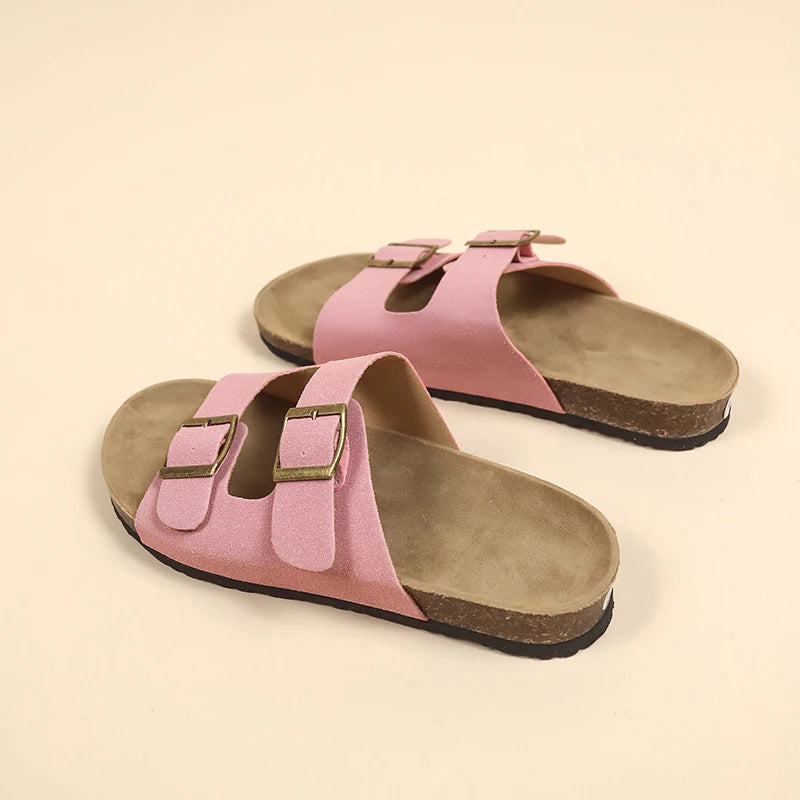 Women's Flat Outdoor Beach Casual Slippers Man Sliders Thick Sole Leather Cork Sole Sandals and Slippers