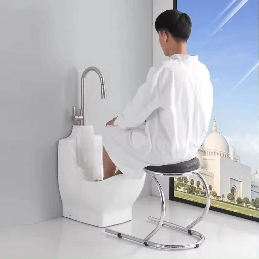 Ceramic Bathroom Sink Double Level Wash Stand Full Pedestal Muslim Wudu Basin