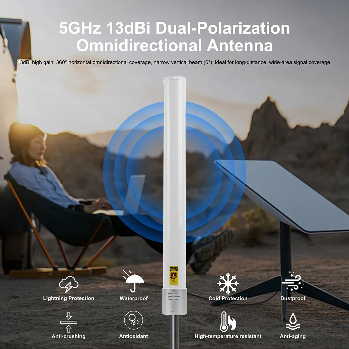 AN-5158 Outdoor WiFi Fiberglass Antenna 5.1-5 GHz 2x2 MIMO Omnidirectional 13dBi 5G Antenna for Rooftop/Tower Installation
