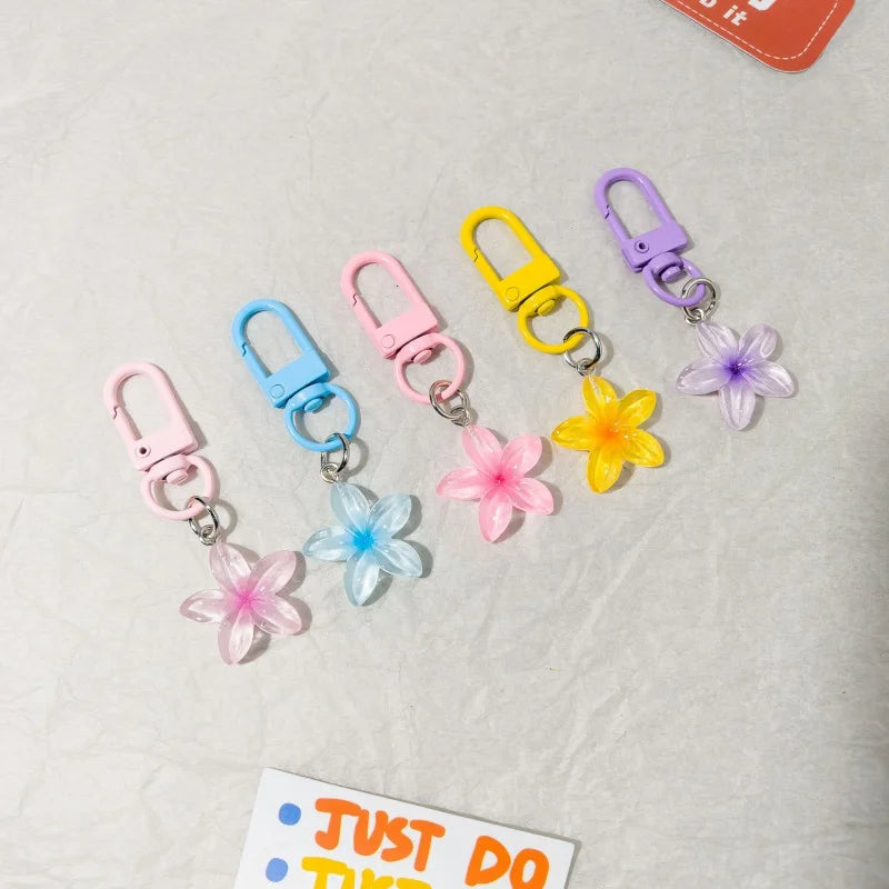 5Pcs Cute Color Cherry Blossom Resin Metal Key Chain For Women Girls Fashion Exquisite Key Bag Charm Jewelry Accessories Gifts