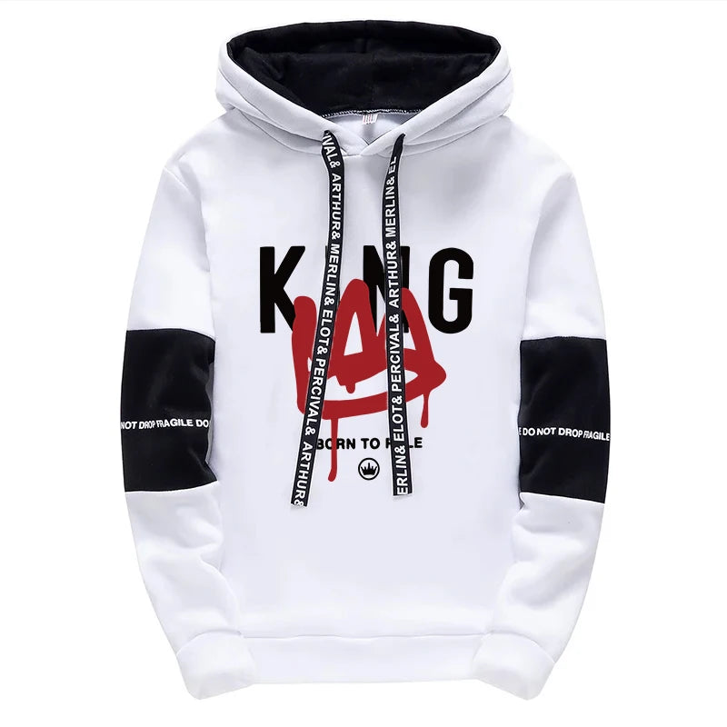 King Print Mens Tracksuit Casual Sweatshirts Outdoors Sports Jogging Mens Clothing Daily Street Sportswear Single Piece Hoodies